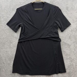 Lululemon Wrap‎ Front T-Shirt Dress Womens Size 12 Black Pima Cotton Stretch